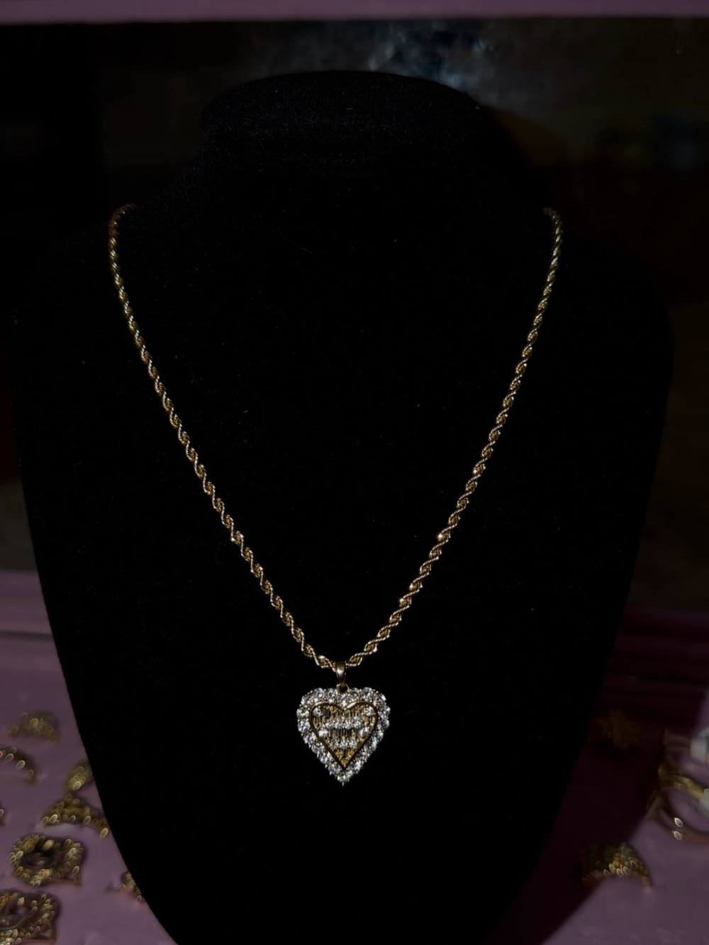 Gold plated Heart Pendant Necklace with Clear Crystals - Women Jewelry